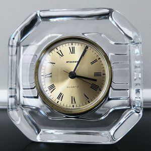 Vintage Staiger 5" Crystal Glass 8 Sided Mantel Desk Quartz Clock Germany EX